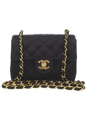 Chanel Mini Quilted Satin Gold Black Shoulder Bag